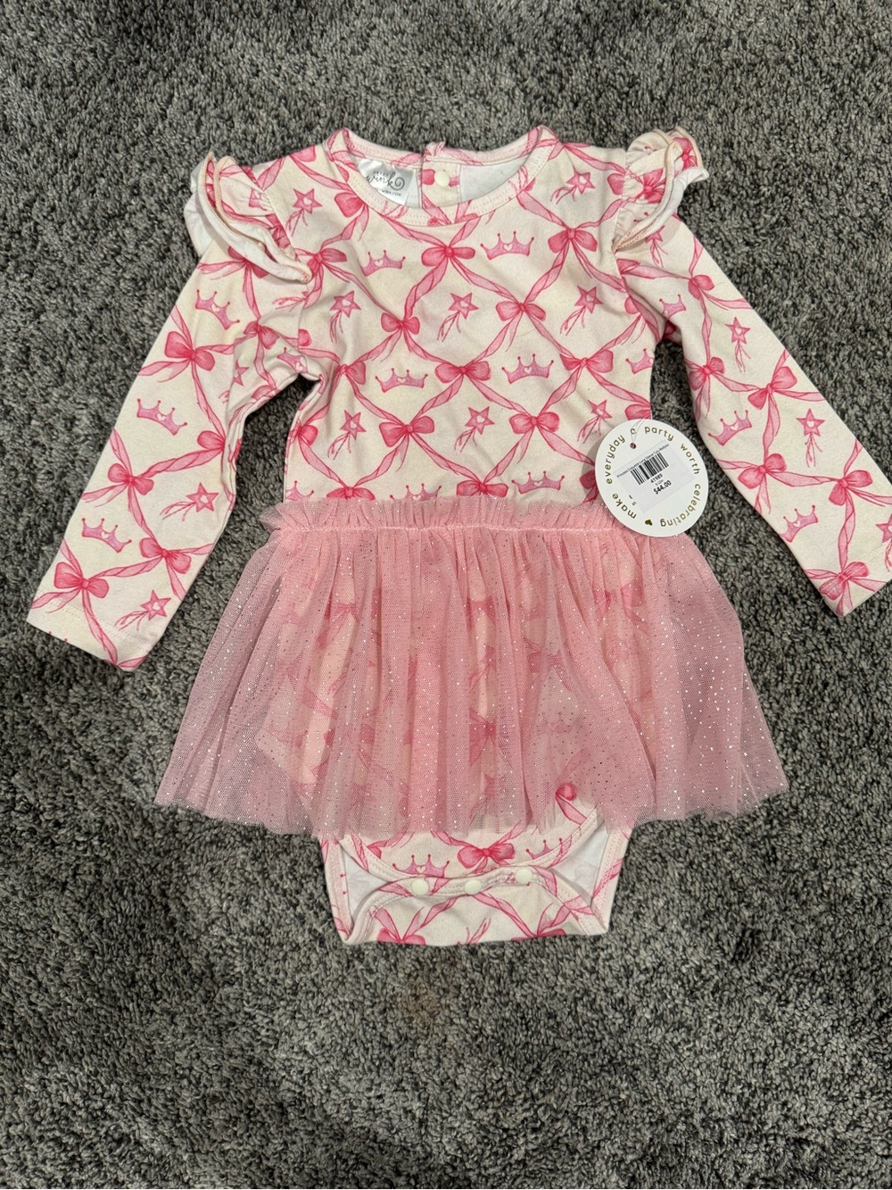 Baby Girls Pink Tulle One-Piece Bodysuit - Princess Print
